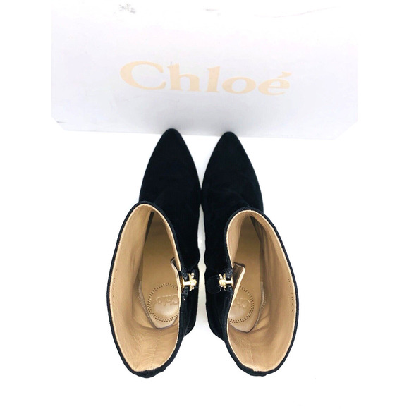 Chloe Lauren Suede Pointed Toe Ankle Boots - Black , US 7 / EUR 37 - Picture 6 of 11